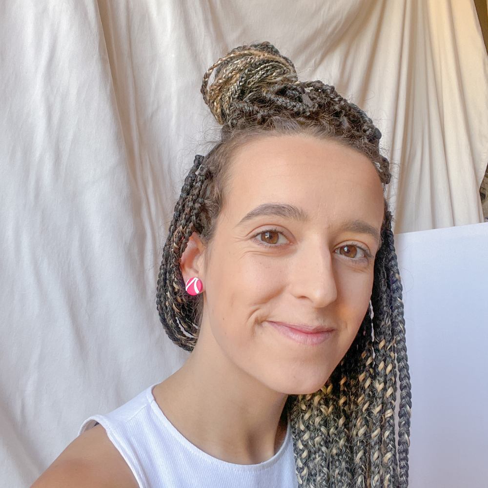 Pendientes circulares rosas con lineas blancas (2)